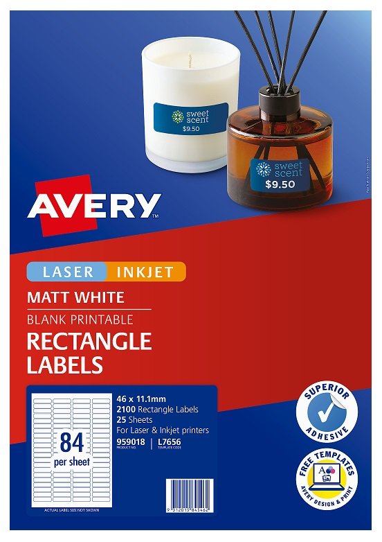 Avery L7656 Matte White Laser Inkjet 46 x 11.11mm Permanent Multi-Purpose Labels – 2100 Pack