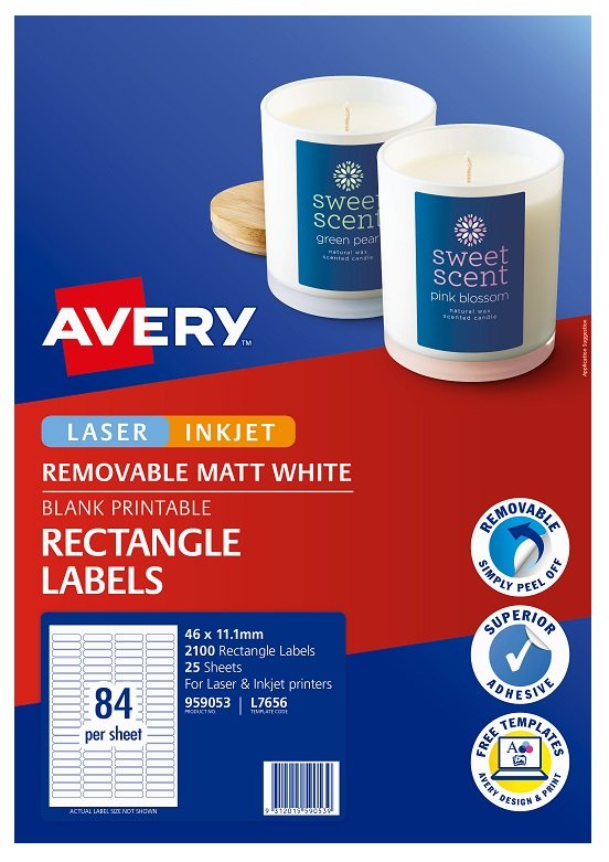 Avery L7656 White Laser Inkjet 46 x 11.11mm Removable Multi-Purpose Labels – 2100 Pack
