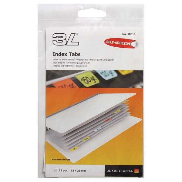 3L 25mm Permanent Index Tabs Assorted - 72 Pack