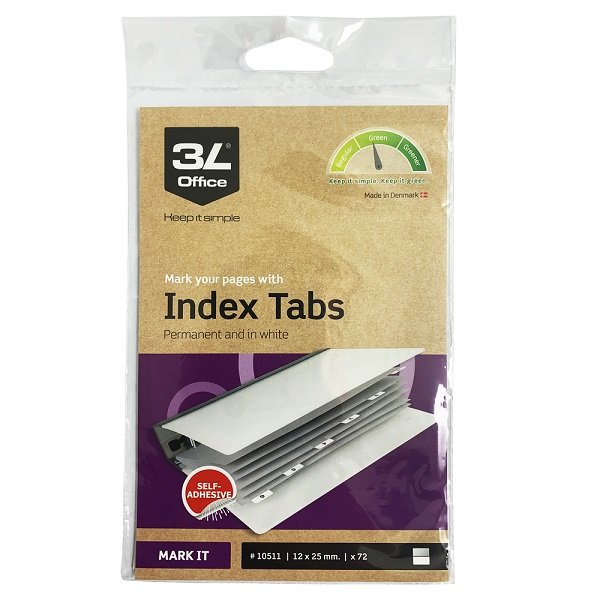 3L 25mm Permanent Index Tabs White - 72 Pack