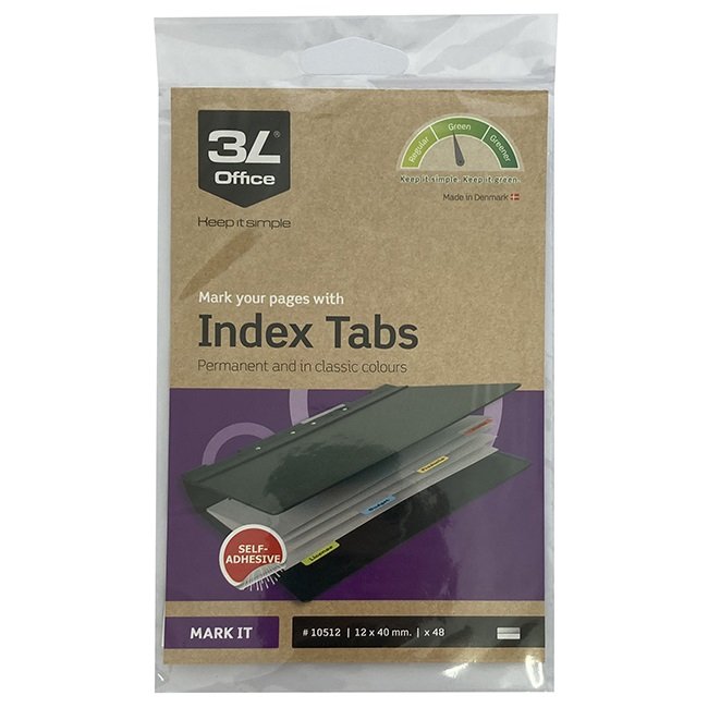 3L 40mm Permanent Index Tabs Coloured - 48 Pack