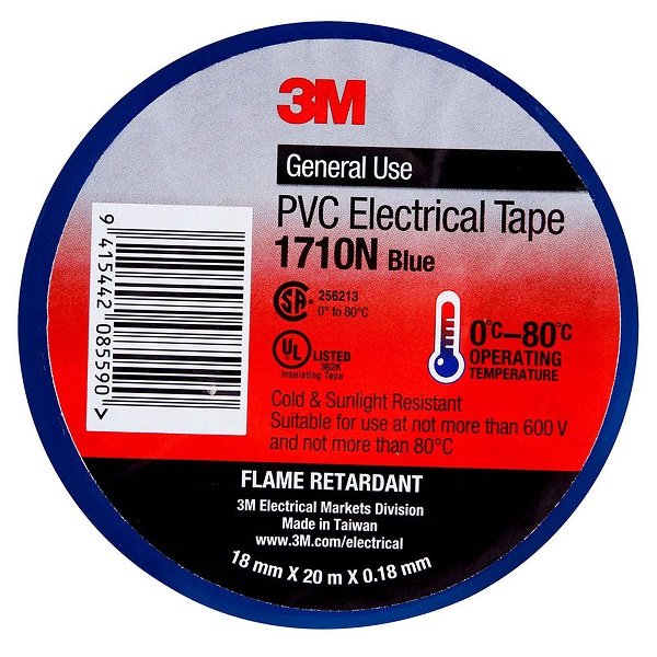 3M 1710N-BU 18mm x 20m PVC Electrical Tape - Blue