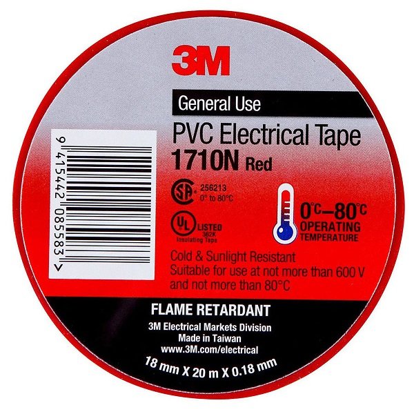 3M 1710N-RE 18mm x 20m PVC Electrical Tape - Red