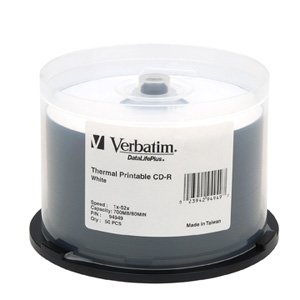 Verbatim DataLifePlus CD-R 52X 700MB White Thermal Printable CD Discs - 50 Pack