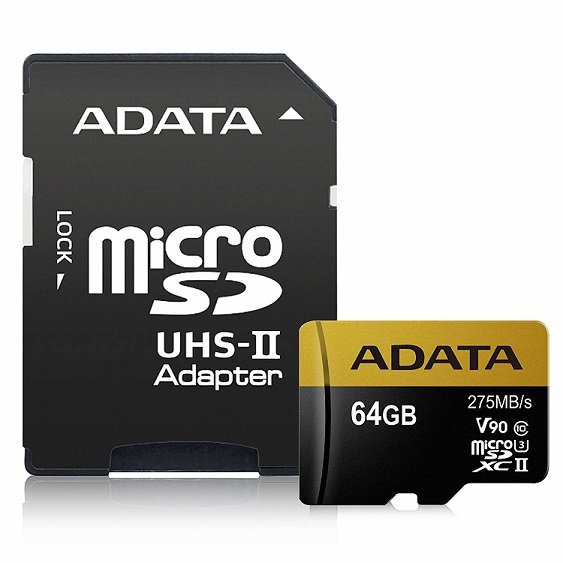 ADATA 64GB Premier ONE microSDXC UHS-II U3 Class 10 V90 Card with Adapter