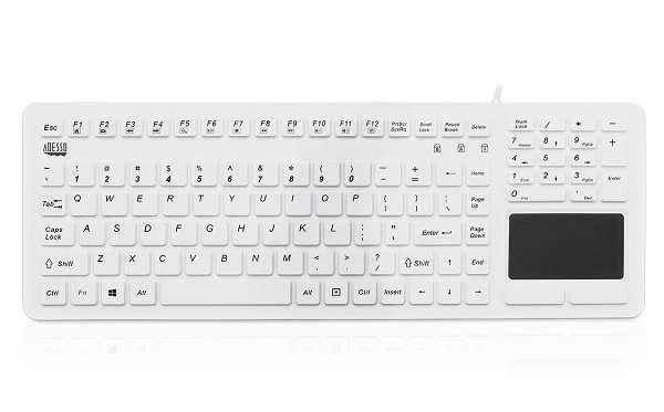 Adesso Antimicrobial Waterproof USB Wired Keyboard with Touchpad - White