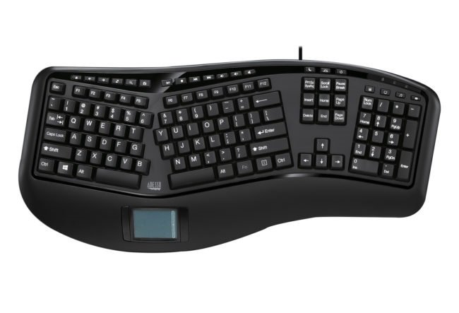 Adesso Tru-Form Ergonomic USB Wired Keyboard with Touchpad - Black