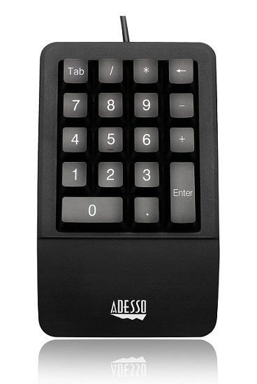 Adesso Antimicrobial Waterproof USB Wired Numeric Keypad with Wrist Rest Support