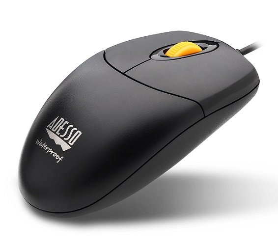 Adesso iMouse W3 Waterproof Antimicrobial USB Wired Mouse with Magnetic Scroll Wheel - Black