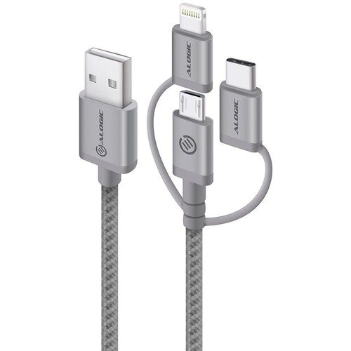 ALOGIC 30cm Prime Series 3 in 1 Micro USB, Lightning, USB-C Cable - Grey