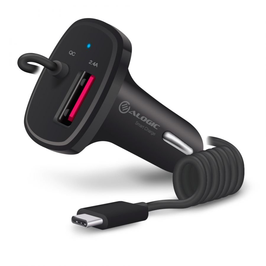 ALOGIC USB-C & USB-A 2 Port Car Charger with Integrated Cable