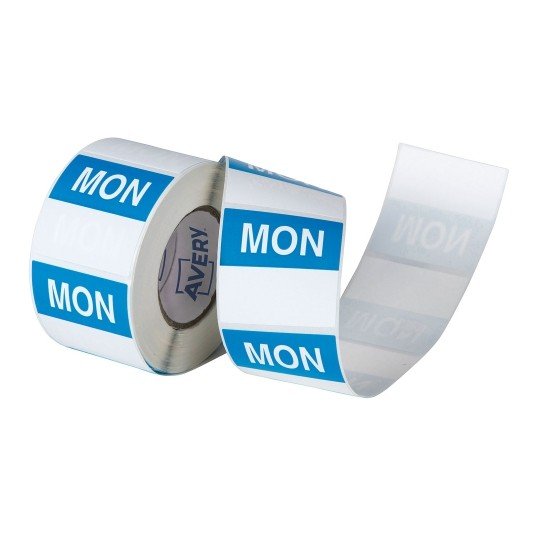 Avery 40mm Monday Square Label Blue/White - 500 Labels
