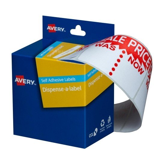 Avery 44 x 63 mm Sale Was/Now Dispenser Label Red & White - 400 Labels