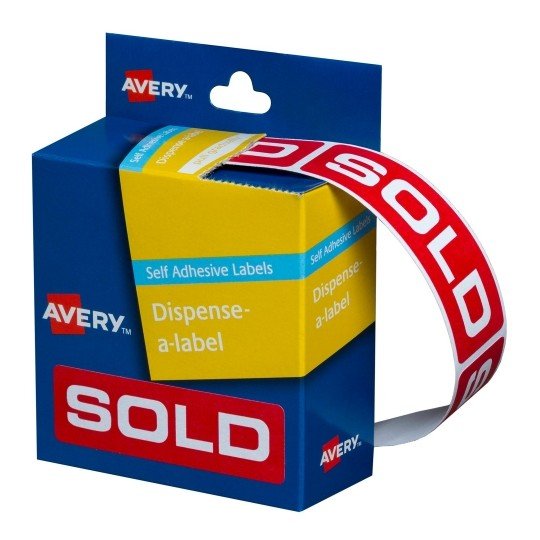 Avery 64 x 19 mm Sold Dispenser Label Red & White - 250 Labels