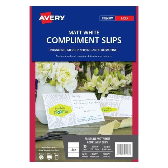 Avery 980027 Matt Laser 210 x 99mm Double Sided Compliment Cards - 10 Sheets