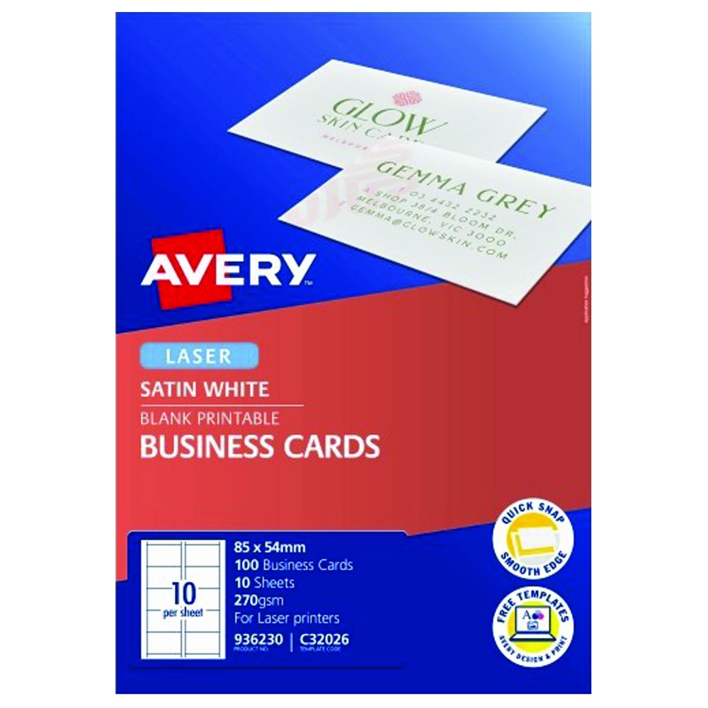 Avery C32026 Satin Finish Laser 85mm x 54mm Business Cards - 100 Cards