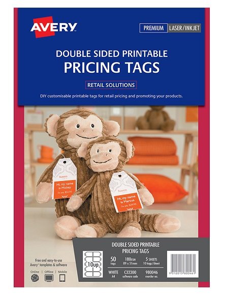 Avery C32300 Double Sided Pricing Inkjet Laser Tags - 50 Pack