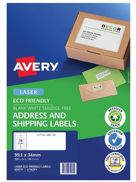 Avery L7162EV Eco Friendly 99.1 x 34 mm Permanent Laser Address Labels - 320 Pack