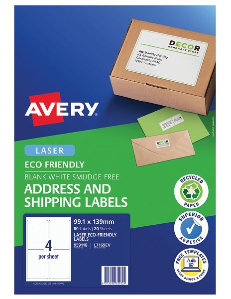 Avery L7169EV Eco Friendly 99.1 x 139 mm Permanent  Laser Address Labels - 80 Pack