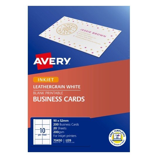 Avery IJ39 Matt Leathergrain Inkjet 90 x 52mm Single Sided Business Cards – 200 Cards