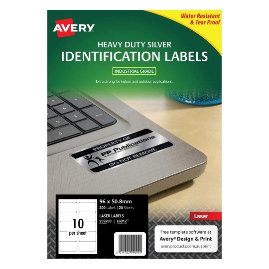 Avery L6012 Silver Laser 96 x 50.8mm Extra Strong Permanent Heavy Duty Identification Label – 200 Labels