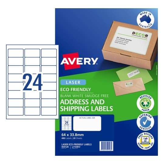 Avery L7159EV Eco Friendly 64 x 33.8 mm Address Labels - 480 Pack
