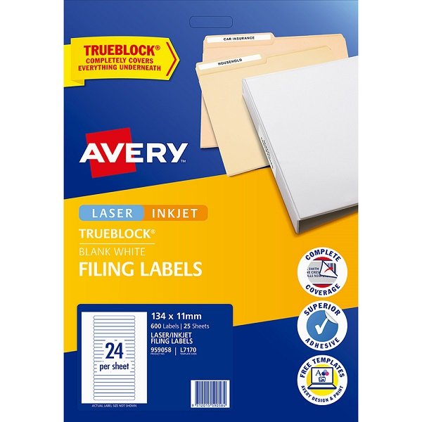 Avery L7170 Laser Inkjet 134mm x 11mm Permanent Filing Label White - 600 Labels