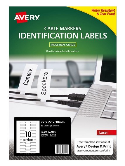 Avery L7952 22 x 72 mm Cable Marker Identification Laser Labels - 50 Pack