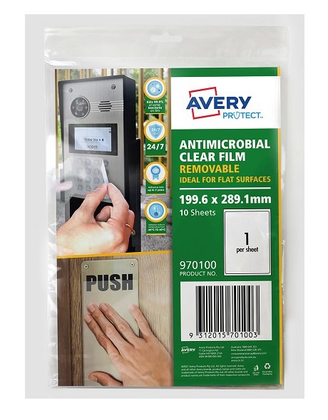 Avery Protect 199.6 x 289.1 mm Removable Anti-Microbial Film - 10 Pack