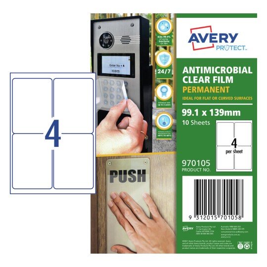 Avery Protect 139 x 99.1 mm Permanent Anti-Microbial Film - 40 Pack