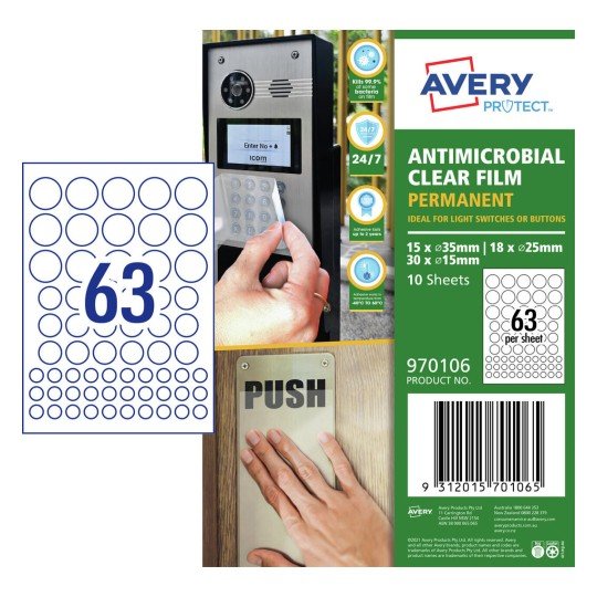 Avery Protect 210 x 297mm Permanent Anti-Microbial Mixed Circles Film - 630 Pack