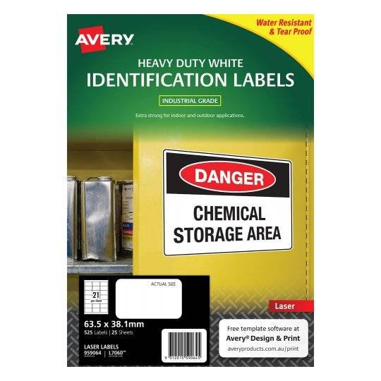 Avery L7060 Polyester White Laser 63.5 x 38.1mm Extra Strong Permanent Heavy Duty Labels - 525 Pack