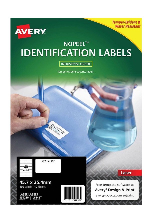 Avery L6145 White Laser 45.7 x 25.4mm Extra Strong Permanent No Peel Labels – 400 Pack
