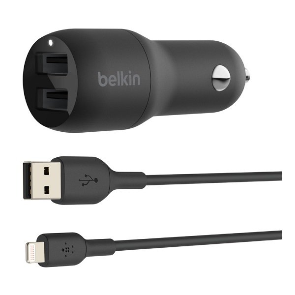 Belkin BoostUP Charge Dual USB-A 24W Car Charger with 1m USB-A to Lightning Cable