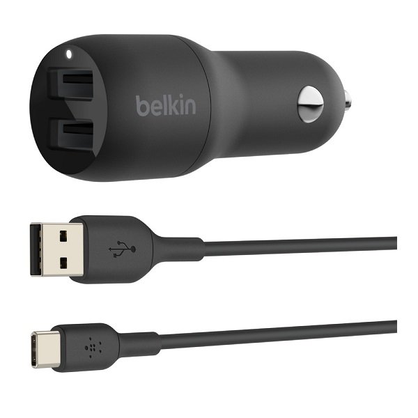 Belkin BoostUP Charge Dual USB-A 24W Car Charger with 1m USB-A to USB-C Cable