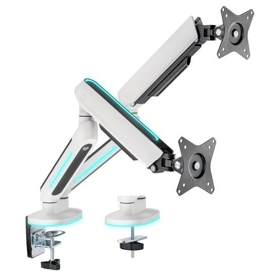 Brateck RGB Lighting Dual Monitor Desk Mount Bracket for 17-32 Inch Curved TVs or Monitors - Up to 9kg