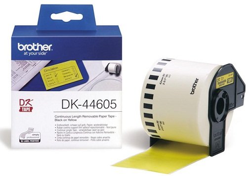 Brother DK44605 62mm x 30m Black on Yellow Continuous Removable Paper Label Roll Tape