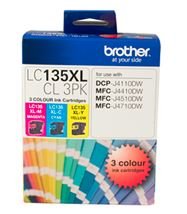 Brother LC135XL Colour High Yield Ink Cartridge Value Pack - Cyan, Magenta & Yellow