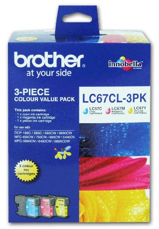 Brother LC67 Ink Cartridge 3 Colour Value Pack - Cyan, Magenta & Yellow