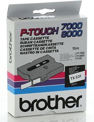 Brother TX231 12mm Black on White P-Touch Tape