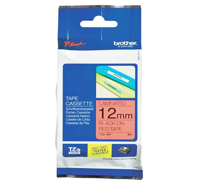 Brother P-Touch TZe-FX431 12mm Black on Red Flexible ID Laminated Label Tape