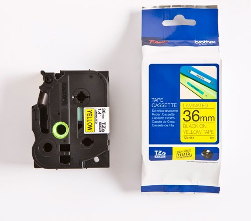 Brother P-Touch TZE-661 36mm Black on Yellow Laminated Label Tape