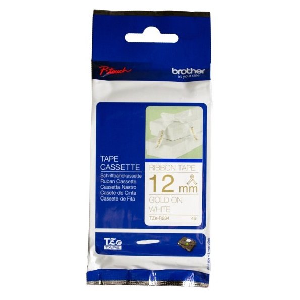 Brother P-Touch TZE-R234 12mm Gold on White Non Laminated Ribbon Label Tape