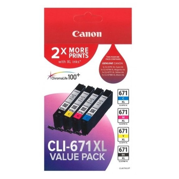 Canon CLI-671XL High Yield Ink Cartridge Value Pack - Black, Cyan, Magenta & Yellow