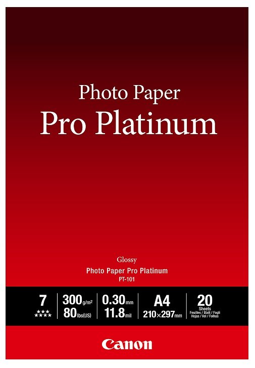 Canon PT-101 Platinum A4 300gsm Photo Paper Pro - 20 Sheets