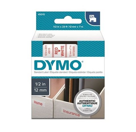 Dymo 12mm x 7m Genuine D1 Label Cassette Tape - Red On White