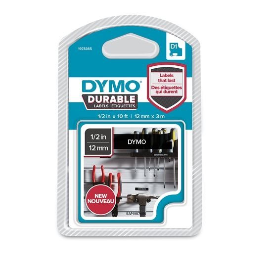 Dymo 12mm x 3mm Durable Labels Cassette - White on Black