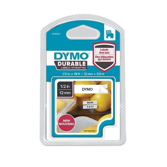 Dymo 12mm x 5.5mm Durable Labels Cassette - Black on White