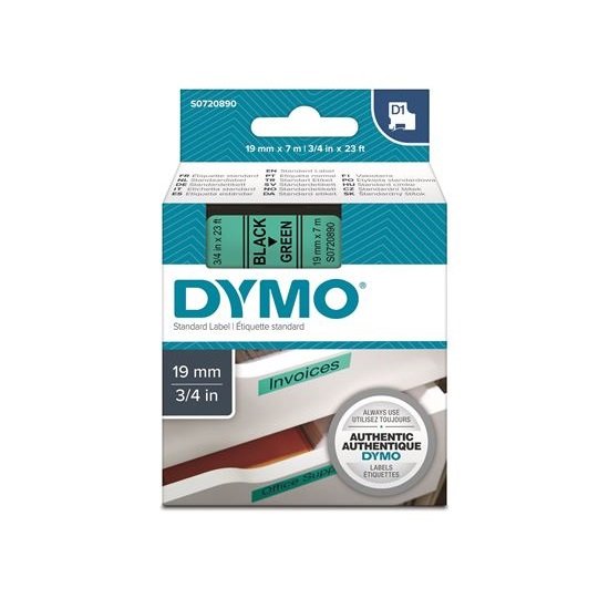 Dymo 19mm x 7m Genuine D1 Label Cassette Tape - Black On Green