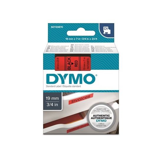 Dymo 19mm x 7m Genuine D1 Label Cassette Tape - Black On Red